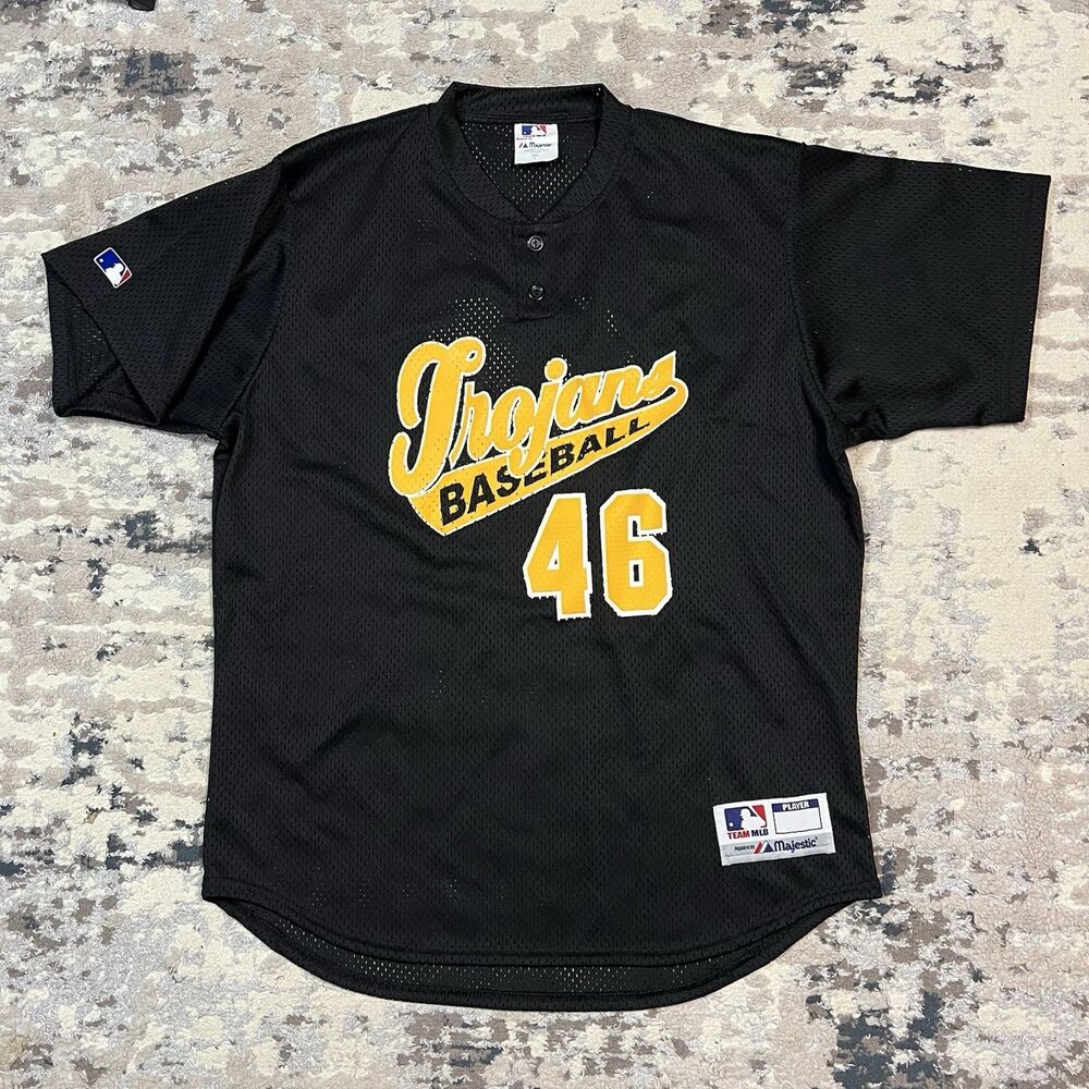Vtg Majestic Mens Baseball Jersey Mesh Pullover Trojans Team MLB Large USA Made